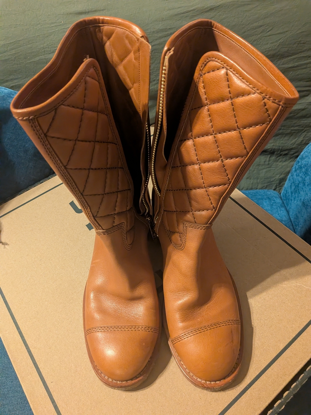 Women's Quilted Tan Leather Mid-Calf Boots